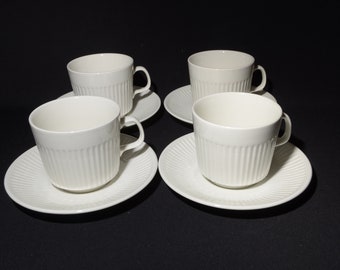 Vintage Johnson Brothers Johnson Bros Athena set of 4 teacup and saucer England white ribbed rim rib Ironstone cup demitasse