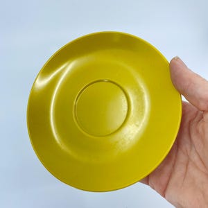Vintage Set of 4 MAPLEX Melmac Mustard yellow Teacup and saucer yellow Mid century Hard Plastic Melamine Camping cups 8 pc image 8
