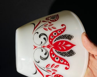 FIRE King Red and Black Modern Tulip Nesting Bowl Splash