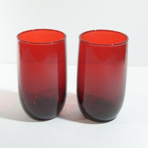 Set of 2 Anchor Hocking Royal Ruby Red Drinking glass Tumbler midcentury 4 1/4&quot; tall mint condition USA 10 oz depression glass