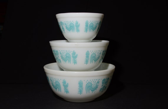 ヴィンテージ PYREX アーミッシュ バタープリント ターコイズ