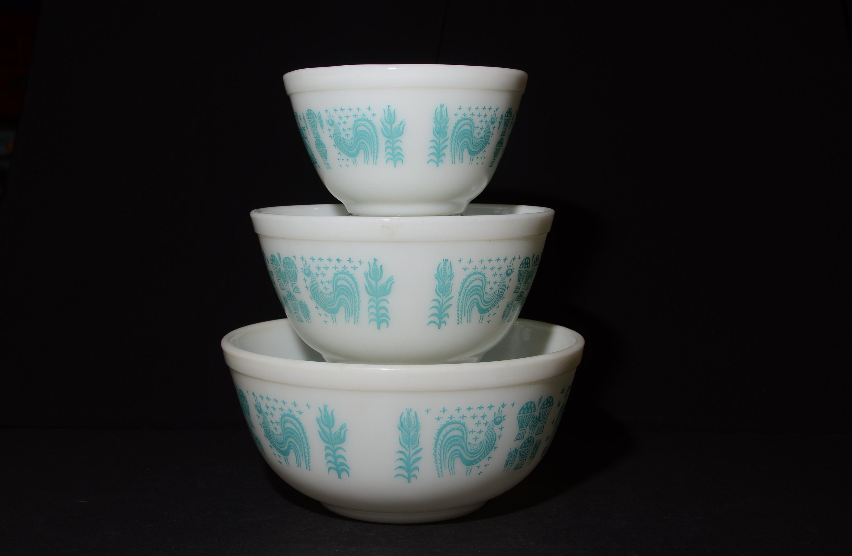 ヴィンテージ PYREX アーミッシュ バタープリント ターコイズ ボウル 3