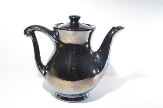 BEAUCE Canada black teapot coffee set 6 cup tea pot rainbow reflection Vintage 1415 pottery rare gloss glaze