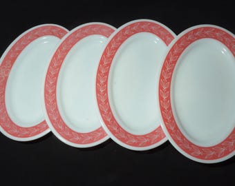 PYREX Set of 4 Red Laurel Leaf Oval Plate Platter 11.5