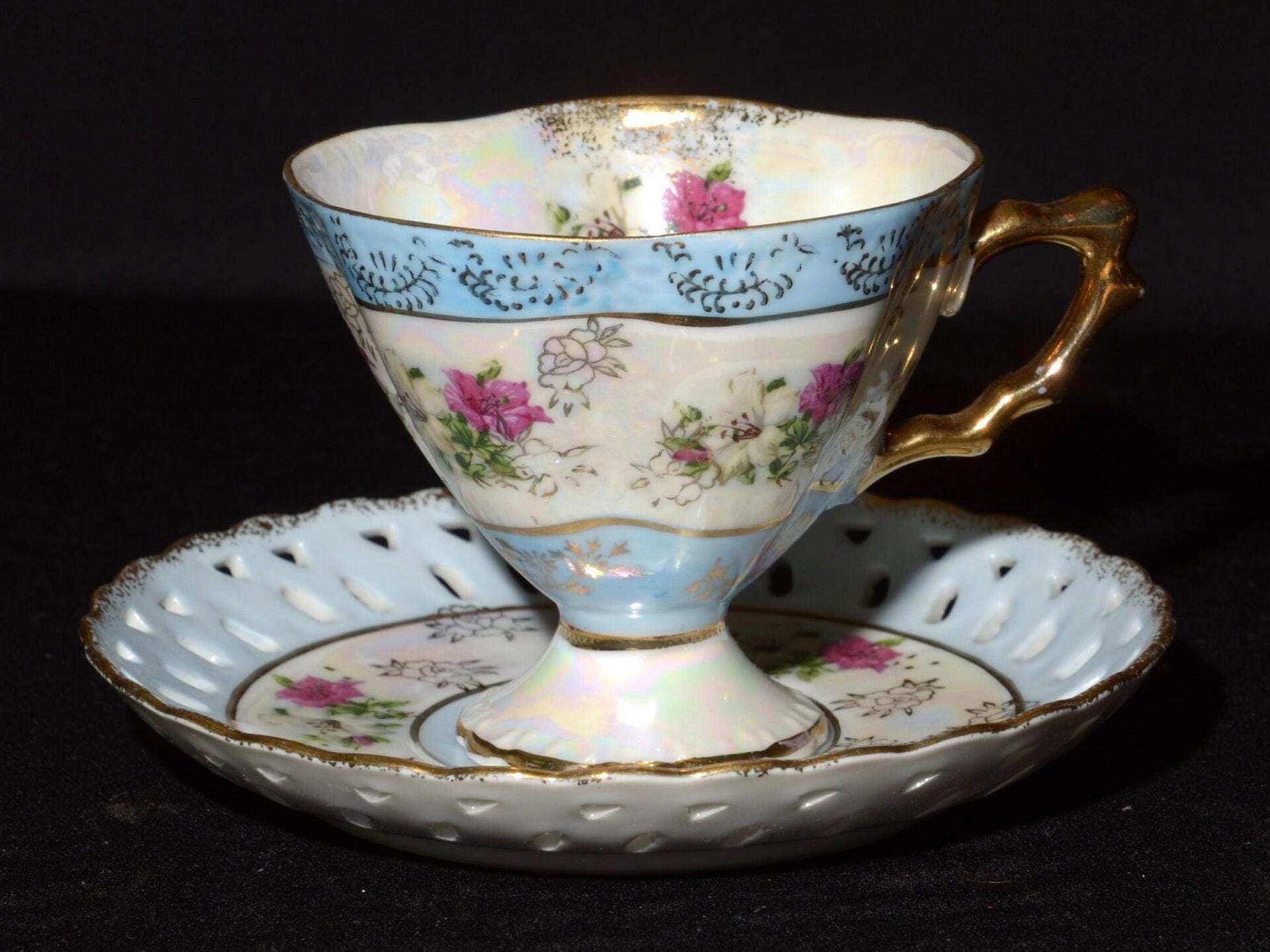 Vintage Westville Iridescent Made in Japan Blue Teacup and