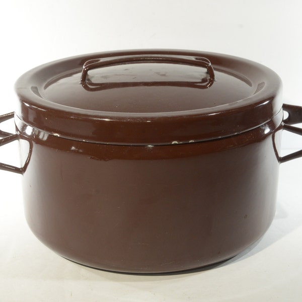Enamel Arabia Finel casserole dish pot covered lid dutch oven brown mid century 1950s retro Dansk style Seppo Mallat