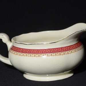 Grindley Cream Petal gravy boat creamer red Greek key pattern Grecian  ironstone vintage Staffordshire England petalware milk jug creampetal