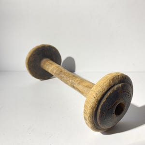 Old wood spool antique large slender wooden bobbin Wooden Spools Thread Spools Spindles Thread Reels Art craft home decor 8.25&quot;