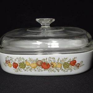 CORNING WARE 2 1/2 Quart Vintage  Spice of Life Casserole A-10-B Glass Lid Covered Casserole Dish 1980s Pyroceramic Pyrex lid SOL