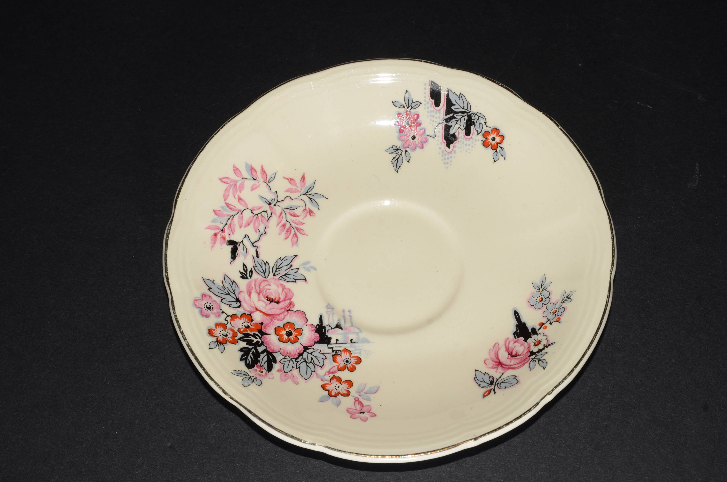 Vintage ALFRED MEAKIN Pink red flowers black and grey Etsy