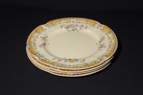 Set of 4 Vintage Victorian Brittany Johnson Brothers Johnson Bros Plate Dessert Side England Black Yellow Floral Art Nouveau Etsy Ireland