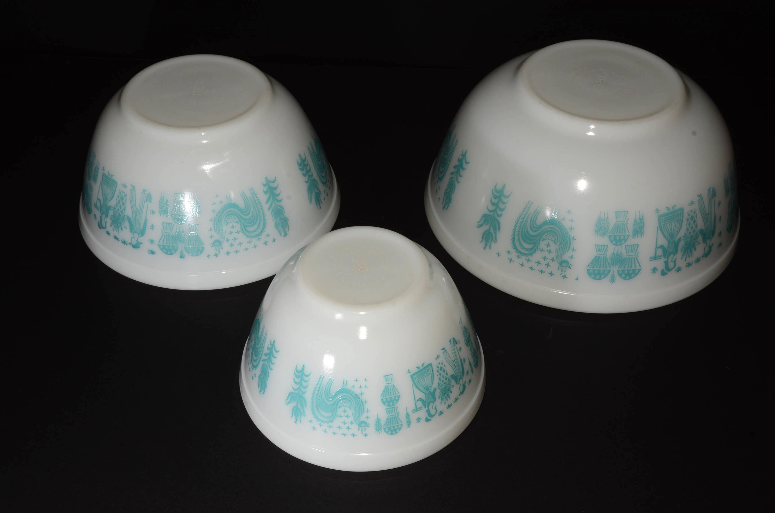 ヴィンテージ PYREX 3個セット アミッシュ バタープリント ターコイズ