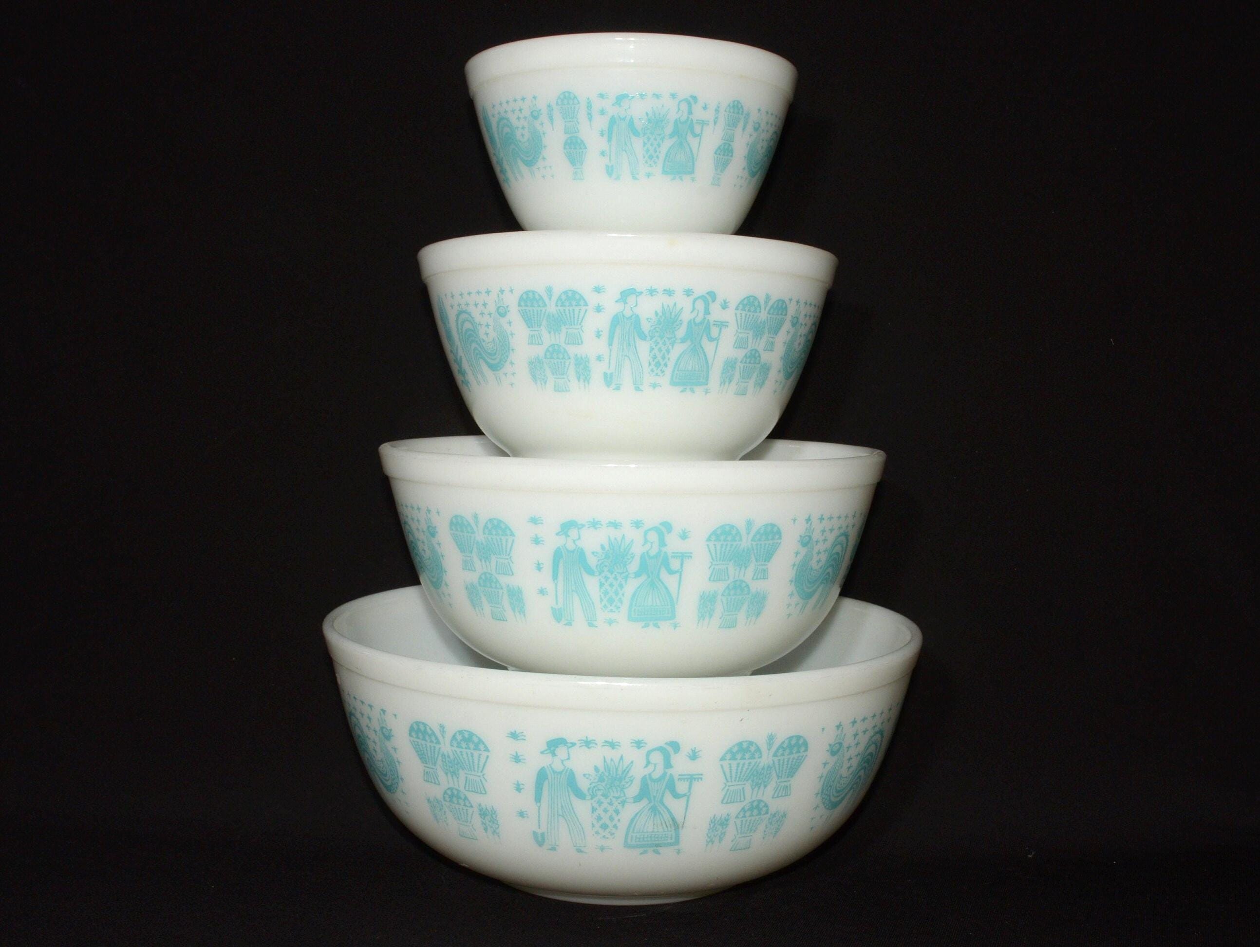 PYREX アーミッシュ バタープリント ターコイズボウル 4個セット 401