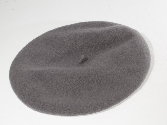 Vintage Wool Gray French Beret Hat Feather Warm Church 