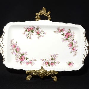 Royal ALBERT Bone China Lavender Rose Bone China tray rectangular platter small sandwich England Vintage Gold Gilt celery dish
