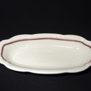 Vintage Grindley DURALINE celery dish serving dish white red green stripe restaurant ware vitrified England scalloped edge