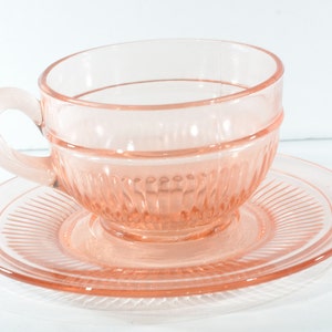 Adams Rib by Diamond Glass Pink depression glass teacup and saucer set coffee cup vintage rib kine 900