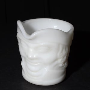 Federal White Milk Glass Colonial Man Toby Face Glass Creamer Mug Paul Revere Quaker Oats Man Kitsch Vintage Mid-Century 1960s Heat Proof