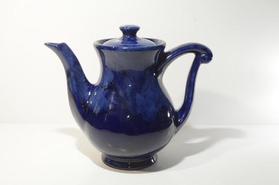 BEAUCE Canada black teapot coffee set 6 cup tea pot blue Vintage 1415 pottery rare gloss glaze