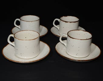J & G Meakin Lifestyle 4 teacup and saucer set off-white speckled in brown  England 8 Piece Tea Set vintage pottery c.1970s cup mug 8 oz