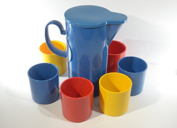 Set Blue Dansk Gourmet Designs 2 Qt Pitcher 1970s Set of 6