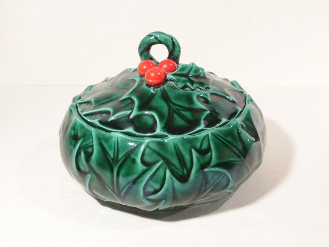 Vintage Majolica ESD Green Candy Bowl With Lid Japan Etsy