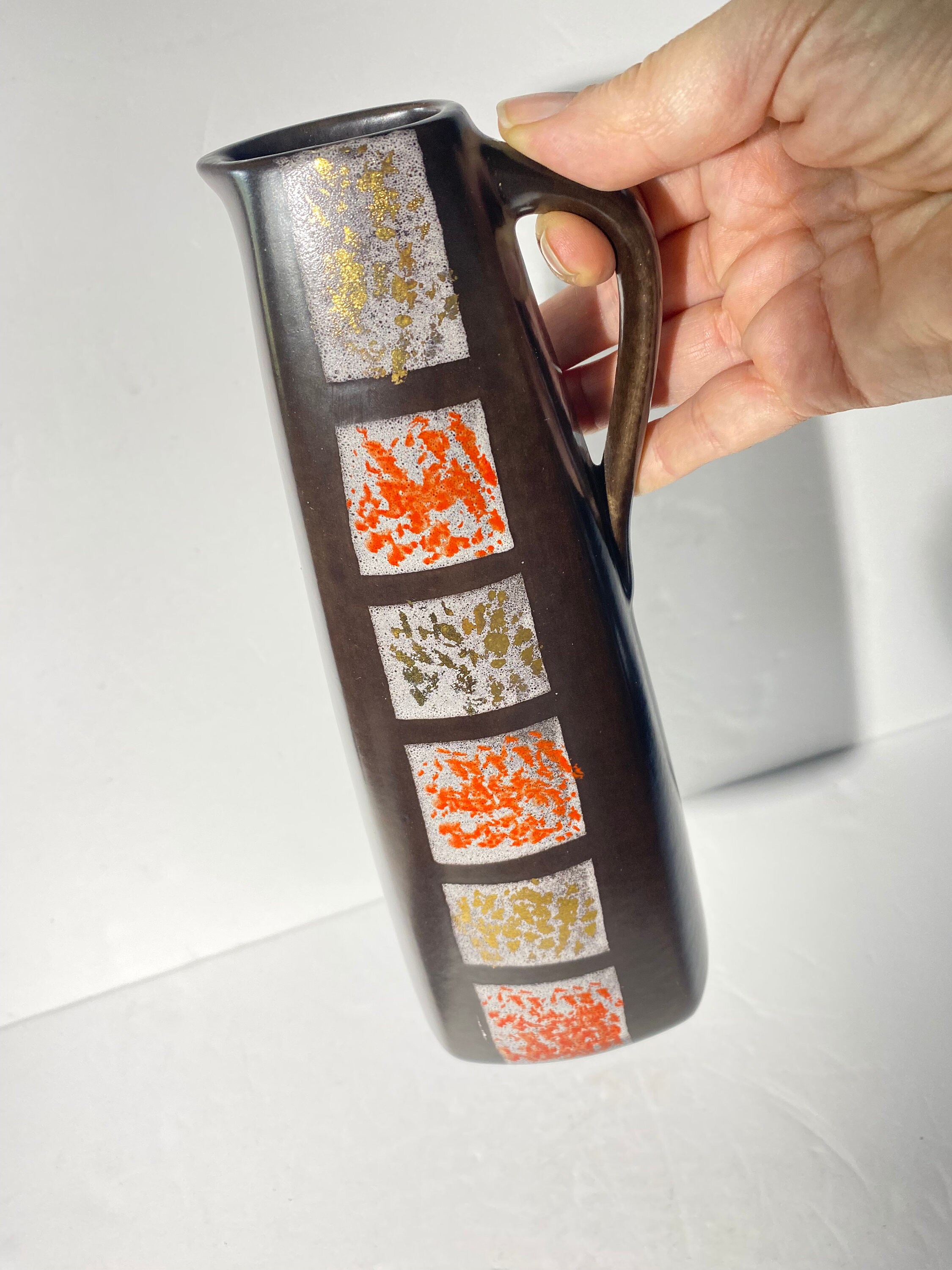 ヴィンテージ Strehla Keramik 東ドイツ製 花瓶 ダークブラウン