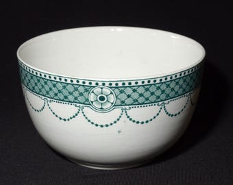 Grimwades ALTON vintage bowl 5"D 3"H Stoke On Trent teal green transferware floral garland England 1930s Fine China CRAZING
