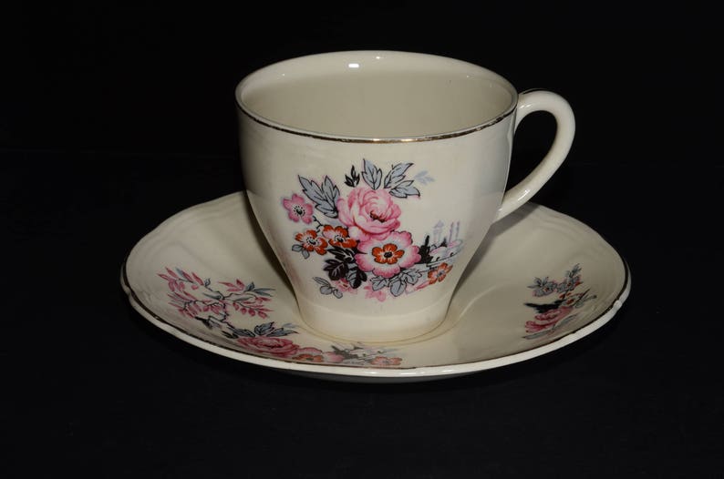 Vintage Alfred Meakin Pink Red Flowers Black And Grey Etsy
