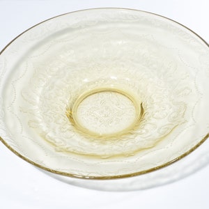 INDIANA GLASS Madrid Indiana Glass Company Amber Glass Depression Glass console bowl 11 inches vintage yellow