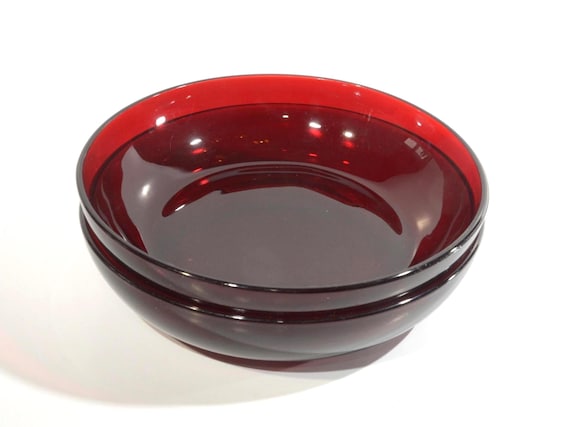 Anchor Hocking glass Royal Ruby Depression Glass set of 2 salad bowl cereal bowl low bowl red glass 6.75"D Fire King 4000 Line USA