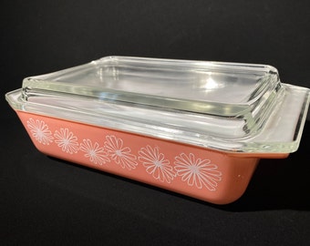 PYREX Pink Daisy Space Saver Baking Dish Lid Promotional Vintage