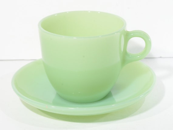 Vintage Mid Century Small Glass Kitchenware Jadeite Green Cup And