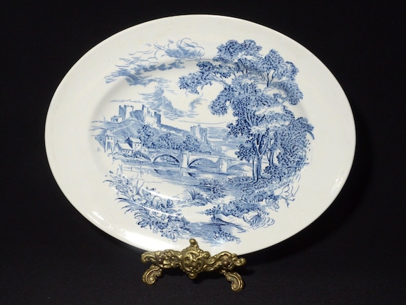 Vintage Wedgwood Countryside serving plate 12 inches oval platter England blue transferware Ironstone CRAZING