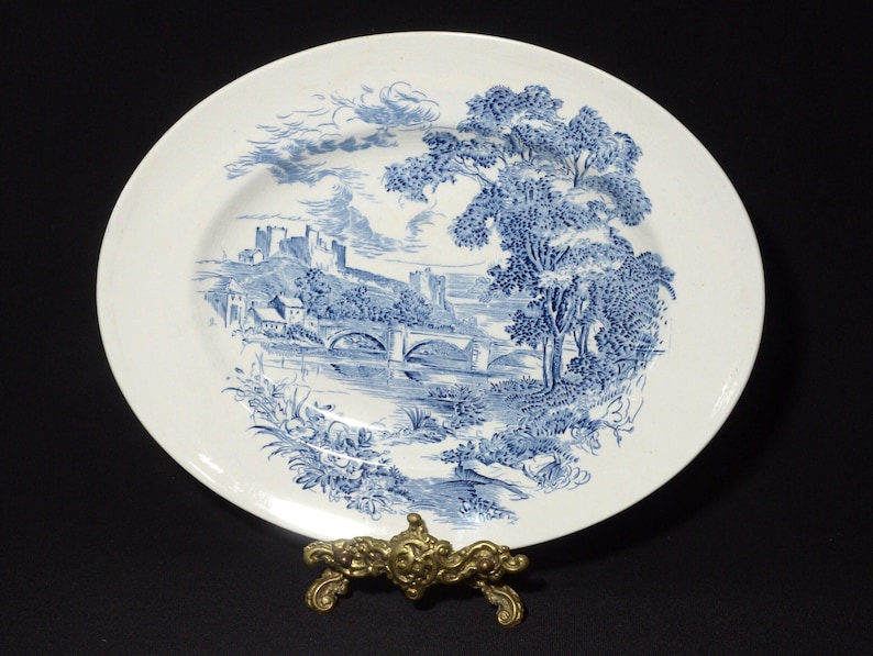 Vintage serveerschaal Wedgwood Countryside 12 inch ovale schaal Engeland blauwe transferware Ironstone CRAZING afbeelding 1