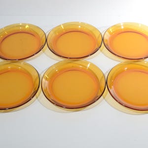 Vintage Duralex set of 4 amber small plate 5 1/4&quot; Mid Century France French plate SCRATCHES