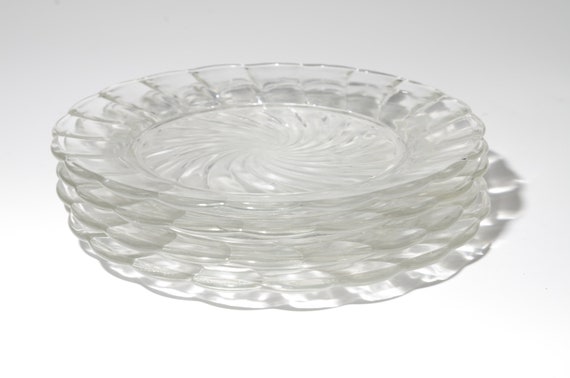 4er Set Vintage Depression Glas Dominion Glas kanadischer Swirl Glas Dessertteller Beisteller 6 