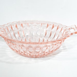 Jeannette Glass Windsor serving bowl  Pink Depression Glass Pink Depression serving dish  diamond handle CHIPS