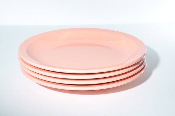 Vintage 4er Set GPL Peach Lunch Teller 7 Zoll Mid Century Hartplastik Melamin Melmac Canada Platte Kanadische Lachsrosa 304