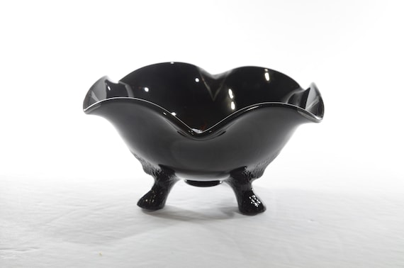 Vintage Black Amethyst Ebony Hexagonal Candy Dish Bowl