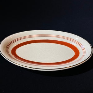 J & G Meakin Sol Jacobean Ware red burgundy band small serving dish underplate 8-1/4&quot; long band ring England vintage ironstone 391413