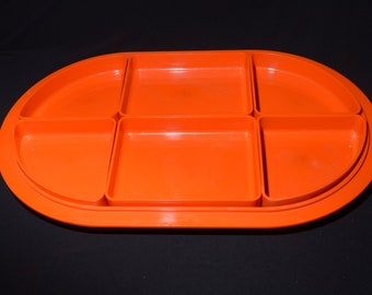 Vintage orange André Morin large serving tray set divided insert buffet Mid century Hard Plastic Andre Morin Canada Collection IPL 1979