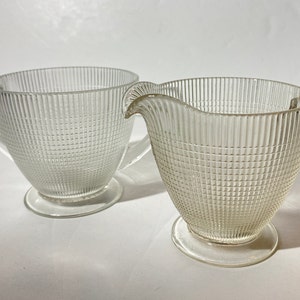DOMINION GLASS Vintage Depression Glass Saguenay Cream & Sugar Set Creamer 1940s Clear glass