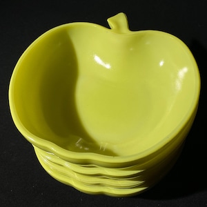 Vintage Hazel Atlas Yellow Platonite Orchard Ware Set of 4 bowl Apple shaped bowl mid century