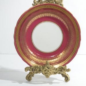 AYNSLEY Romney red Bone China bread and butter plate 6 inches England burgundy gold filigree 7410 dessert plate