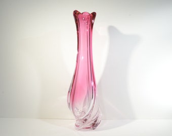 【美品】val saint lambert Aberdeen VASE 花瓶 Val Saint Lambert Aberdeen cranberry cut glass vase
