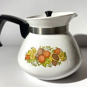CORNING WARE 6 cup Teapot Coffee pot Spice Of Life Retro black handle metal lid Made in Canada P-104-B 900 ml P104 SOL