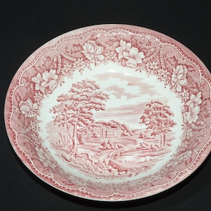 Old Castle by Barratts  salad bowl serving dish vegetable bowl  9 inches Staffordshire England red pink transferware tiny chip ot
