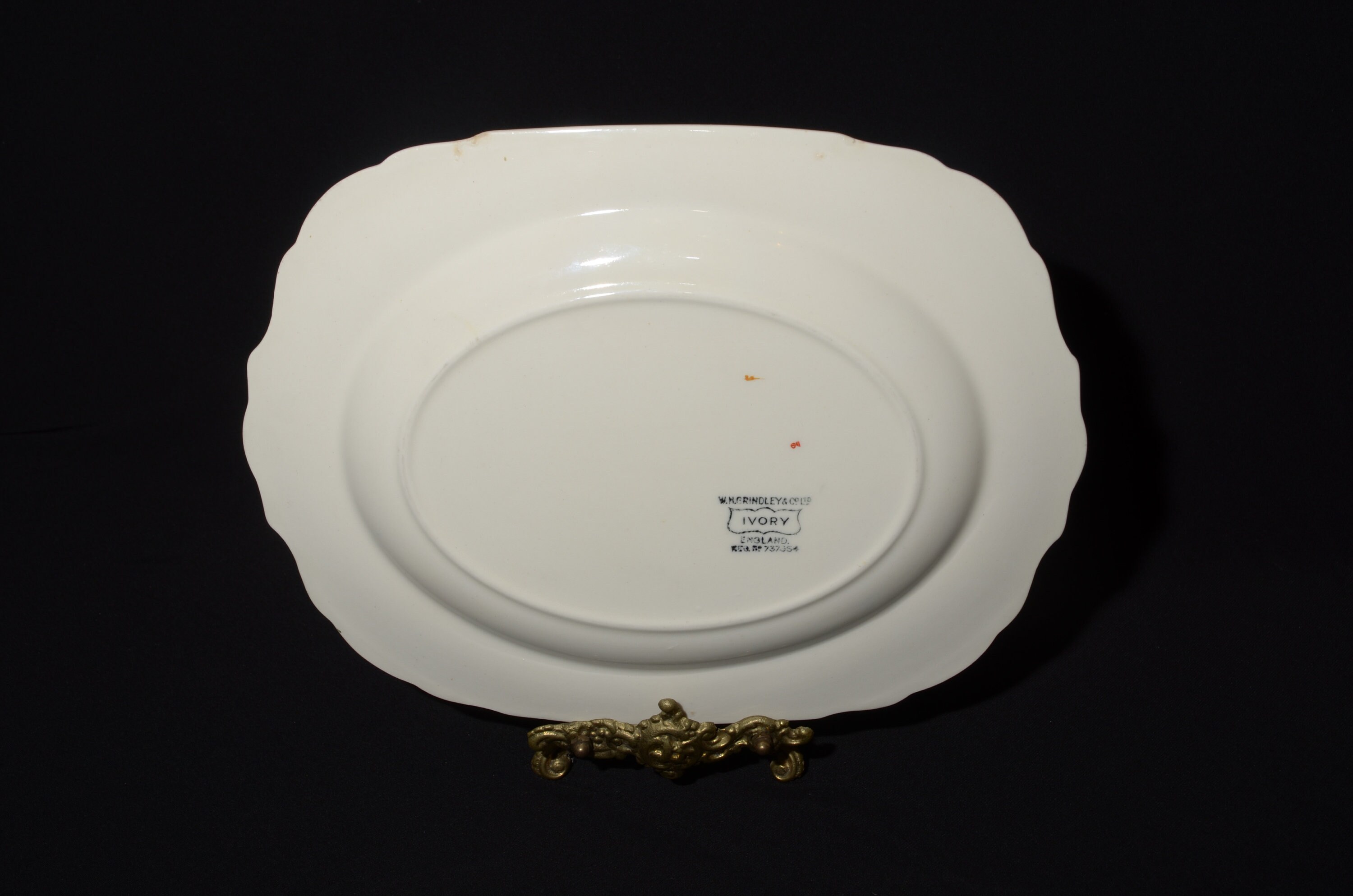 W.H. Grindley and Co Ivory Serving Plate Handle Porcelain Vintage