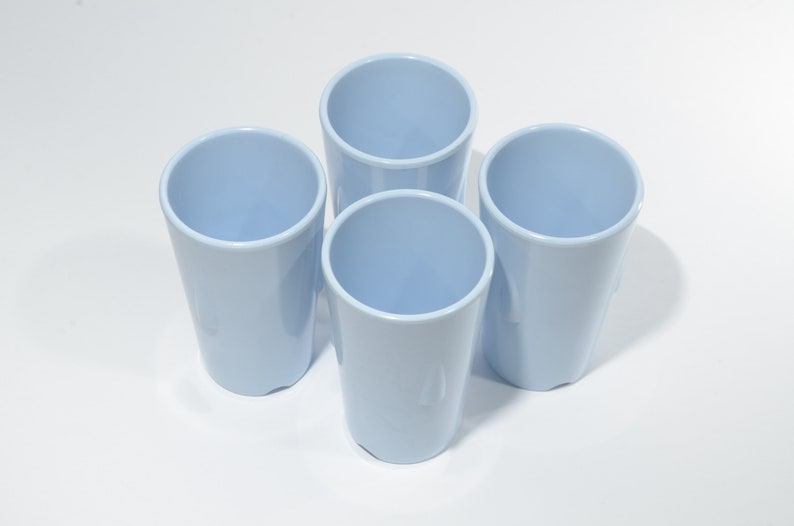 hard to find 337 set of 4 Canada GPL blue Vintage,Melmac Pastel 3 34 tall melamine Stacking,Canadian Hard Plastic Tumbler
